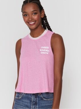 SPIRITUAL GANGSTER Good Karma Crew Pink Sleeveless Tank | Size XL